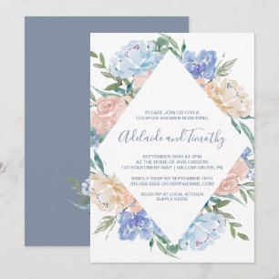 Dusty Blue Floral Diamond Paare Dusche Einladung