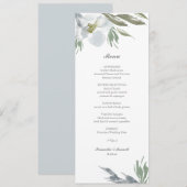 Dusty Blue Floral Dinner Menu Einladung (Vorne/Hinten)