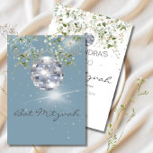 Dusty Blue Floral Disco Ball Bat Mitzvah Einladung