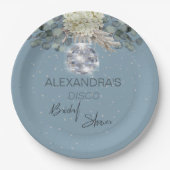 Dusty Blue Floral Disco Ball Brautparty Pappteller (Vorderseite)
