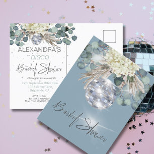 Dusty Blue Floral Disco Bridal Dusche Einladung Postkarte