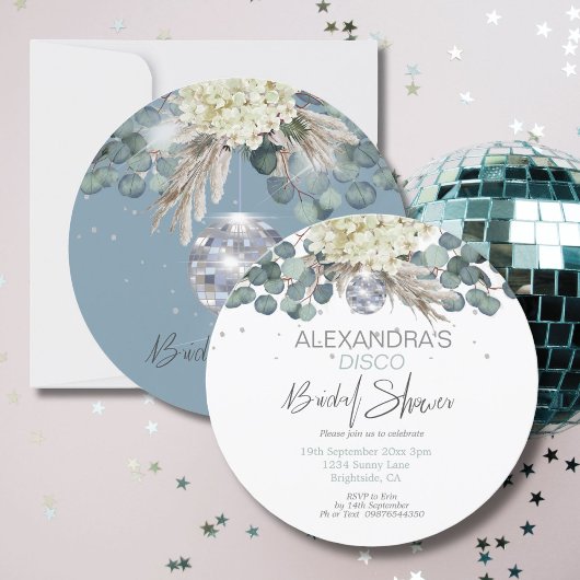 Dusty Blue Floral Diskothek Ball Brautparty Runde Einladung