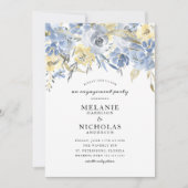 Dusty Blue Floral Drop Engagement Party Einladung (Vorderseite)