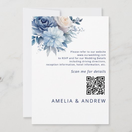 Dusty Blue Floral Dusty Rose Blush Pink Wedding Einladung (Rückseite)