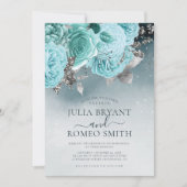 Dusty Blue Floral Einladung (Vorderseite)