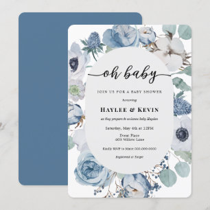 Dusty Blue Floral = Einladung zur Kinderdusche