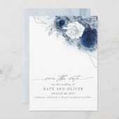 Dusty Blue Floral Elegant Botanisch Save the Date Ankündigung (Vorne/Hinten)