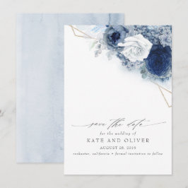 Dusty Blue Floral Elegant Botanisch Save the Date Ankündigung
