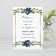 Dusty Blue Floral Elegant Floral Gold Hochzeit