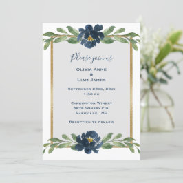 Dusty Blue Floral Elegant Floral Gold Hochzeit Einladung