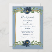 Dusty Blue Floral Elegant Floral Gold Hochzeit Einladung (Vorderseite)