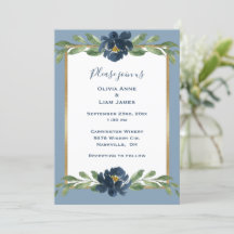 Dusty Blue Floral Elegant Floral Gold Hochzeit