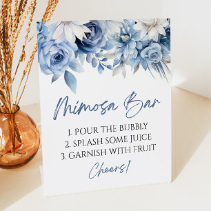 Dusty Blue Floral Elegant Modernes Mimosa Bar Sockelschild