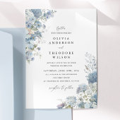 Dusty Blue Floral Elegant Photo Back Wedding Einladung