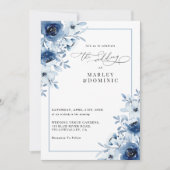Dusty Blue Floral Elegant Spring Garden Wedding Einladung (Vorderseite)