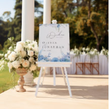 Dusty Blue Floral Elegante Hochzeit Begrüßungszeic