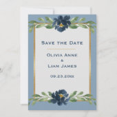 Dusty Blue Floral Elegante Hochzeit Save The Date (Vorderseite)