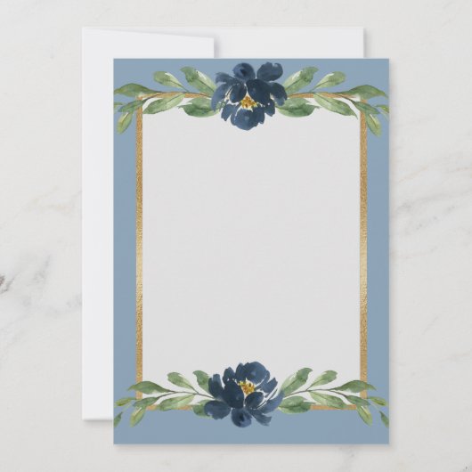 Dusty Blue Floral Elegante Hochzeit Save The Date (Rückseite)