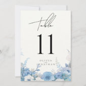 Dusty Blue Floral Elegante Hochzeiten Tischnummern (Vorderseite)