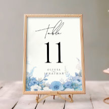 Dusty Blue Floral Elegante Hochzeiten Tischnummern