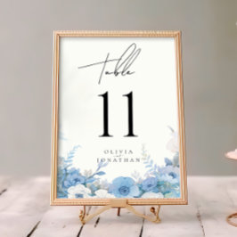 Dusty Blue Floral Elegante Hochzeiten Tischnummern