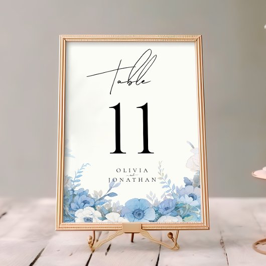 Dusty Blue Floral Elegante Hochzeiten Tischnummern