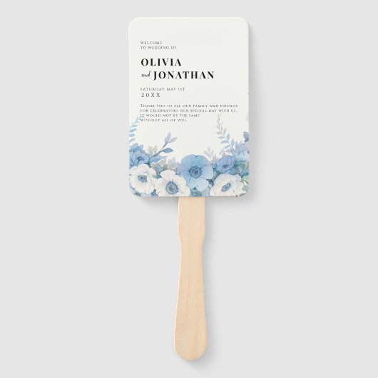 Dusty Blue Floral Elegante Hochzeitsprogramme Fächer (Vorderseite)