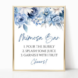 Dusty Blue Floral Elegante Modernes Mimosa Bar Sig Poster