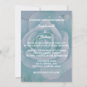 Dusty Blue Floral Elegante Rose Hochzeit Einladung