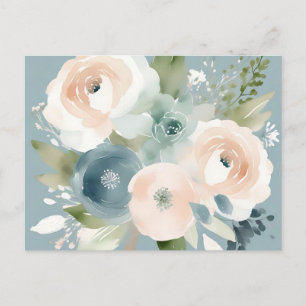 Dusty Blue Floral Elegante Wasserfarbe Postkarte