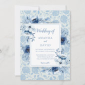 Dusty Blue Floral Elegante Wedding Einladung (Vorderseite)