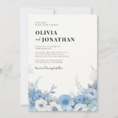 Dusty Blue Floral Elegante Wedding Einladung (Vorderseite)