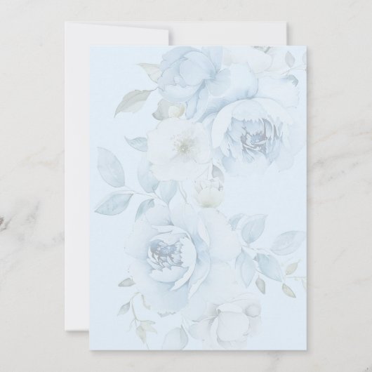 Dusty Blue Floral Elegantes Brautparty Einladung (Rückseite)
