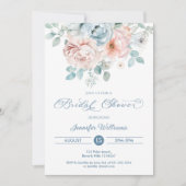 Dusty Blue Floral Elegantes Brautparty Einladung (Vorderseite)
