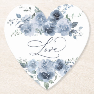Dusty Blue Floral Elegantes Brautparty Liebe Untersetzer