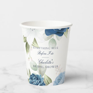 Dusty Blue Floral Elegantes Brautparty Pappbecher