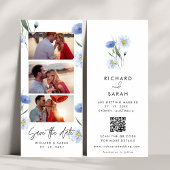 Dusty Blue Floral Elegantes Foto Streifen Save The Date