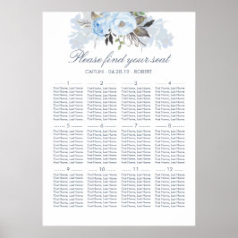 Dusty Blue Floral Elegantes Hochzeitssortiment Poster