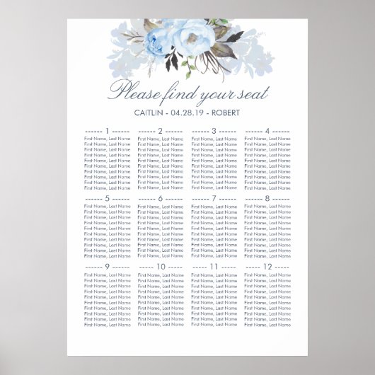 Dusty Blue Floral Elegantes Hochzeitssortiment Poster (Vorne)