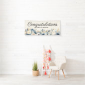 Dusty Blue Floral Engagement Party Banner (Insitu)