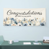 Dusty Blue Floral Engagement Party Banner (Messe)