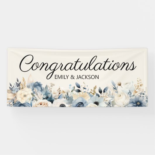 Dusty Blue Floral Engagement Party Banner (Horizontal)
