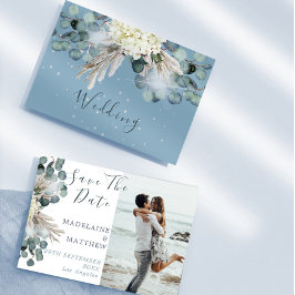 Dusty Blue Floral Eucalyptus Elegante Wedding Save The Date