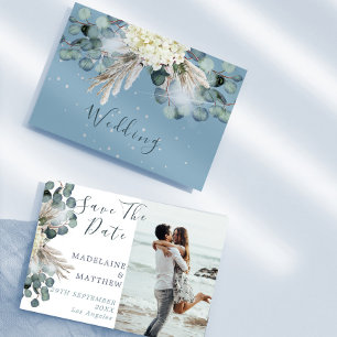 Dusty Blue Floral Eucalyptus Elegante Wedding Save The Date
