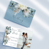 Dusty Blue Floral Eucalyptus Elegante Wedding Save The Date