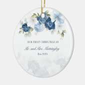 Dusty Blue Floral Eucalyptus Succulent Couples Keramik Ornament (Links)