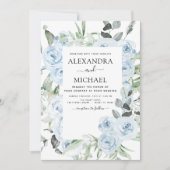 Dusty Blue Floral Eukalyptus Greenerity Wedding Einladung (Vorderseite)