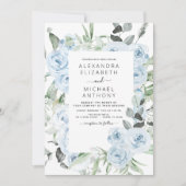 Dusty Blue Floral Eukalyptus Greenery Wedding Invi Einladung (Vorderseite)