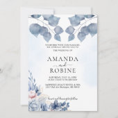 Dusty Blue Floral Eukalyptus Wedding Einladung (Vorderseite)