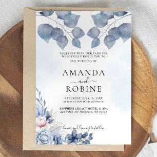 Dusty Blue Floral Eukalyptus Wedding Einladung
